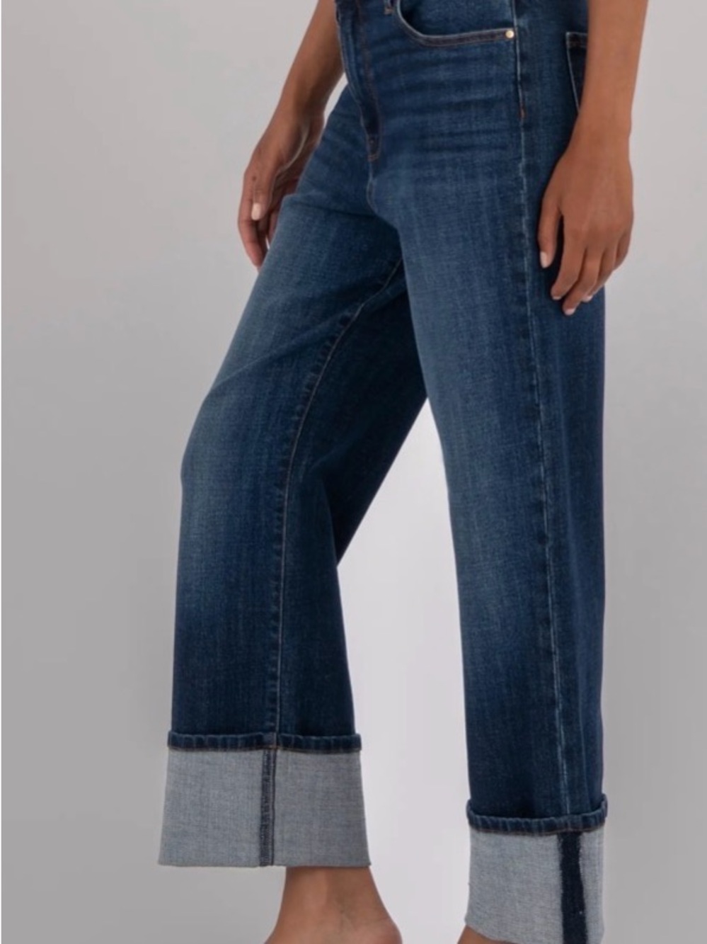 Kut from the Kloth Dark Blue Wide-Leg Cropped Jeans with Rolled Hem - Picture 7 of 10